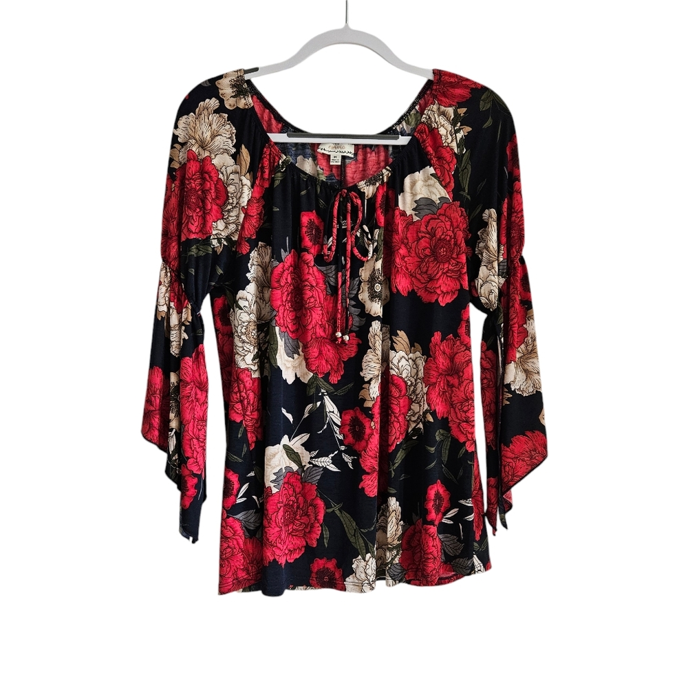 Corvia Blouson Sleeve Flower Design Blouse